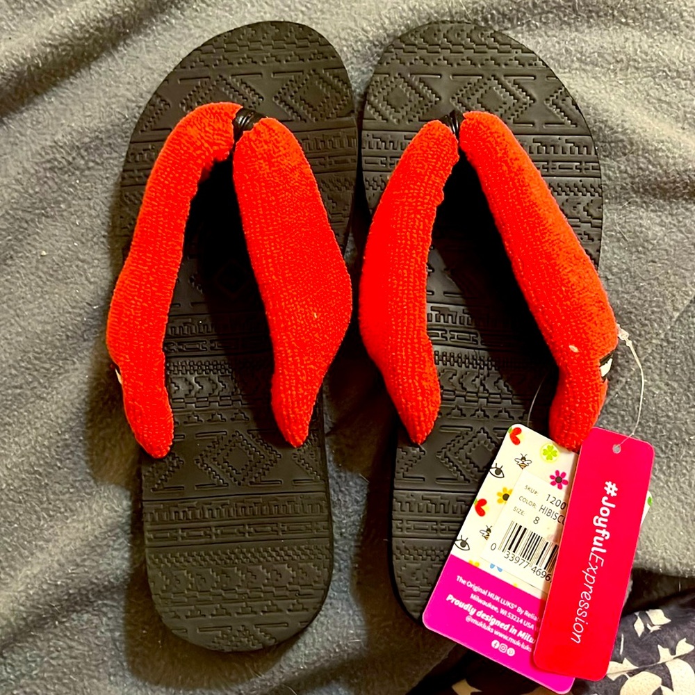 NWT Luk-Ees by Muk Luk Terry cloth and foam sandals Hibiscus model 8